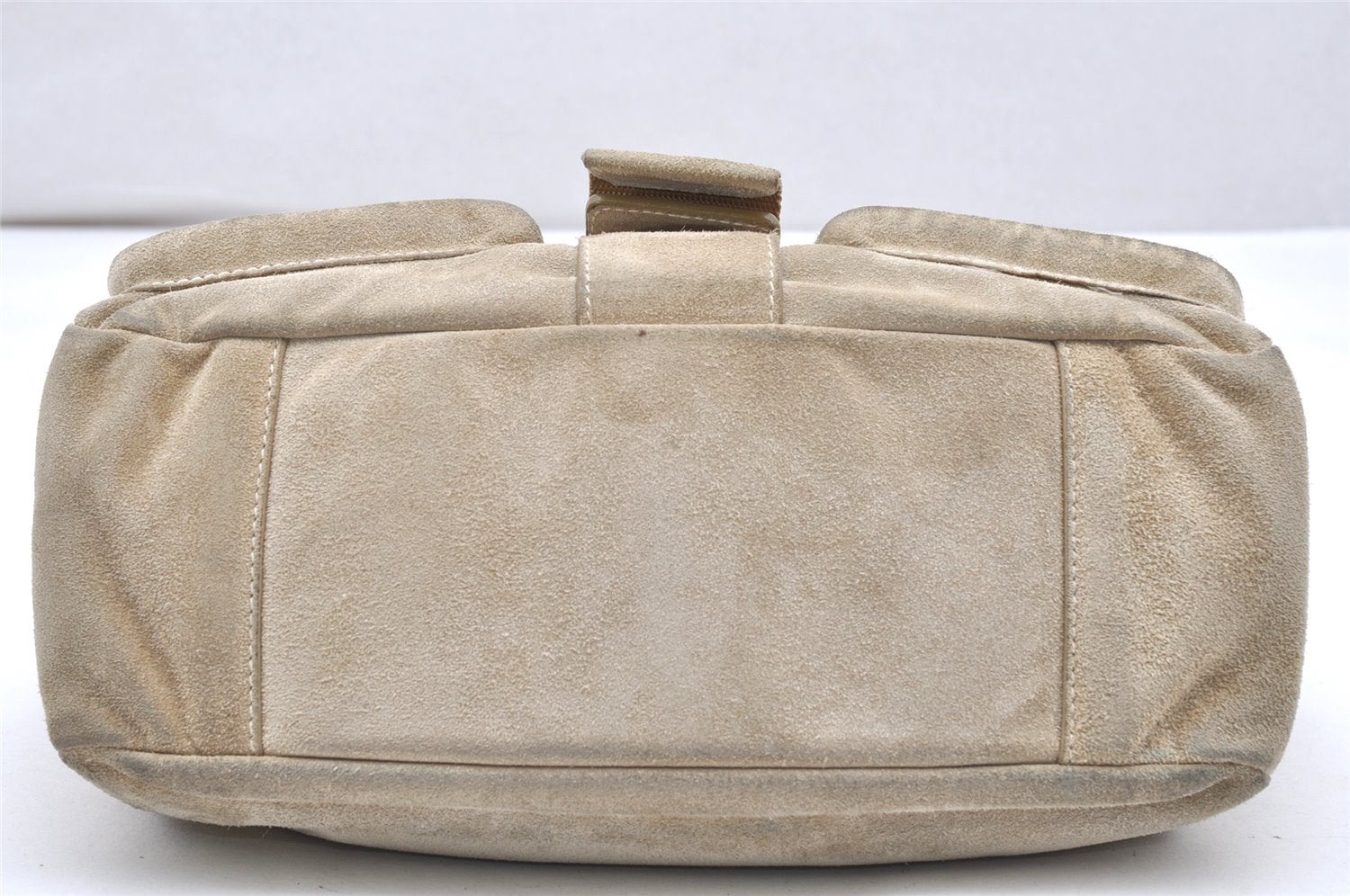 Authentic PRADA Vintage Suede Leather Shoulder Hand Bag Purse Beige 2627K