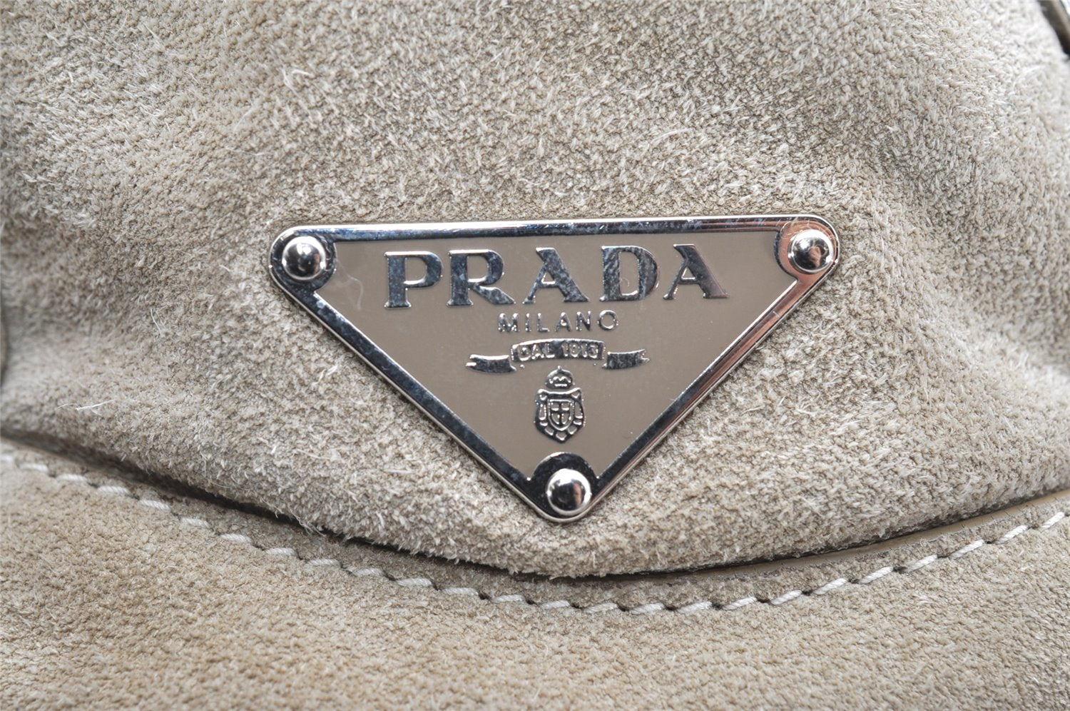 Authentic PRADA Vintage Suede Leather Shoulder Hand Bag Purse Beige 2627K