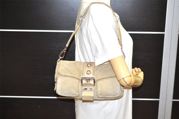 Authentic PRADA Vintage Suede Leather Shoulder Hand Bag Purse Beige 2627K