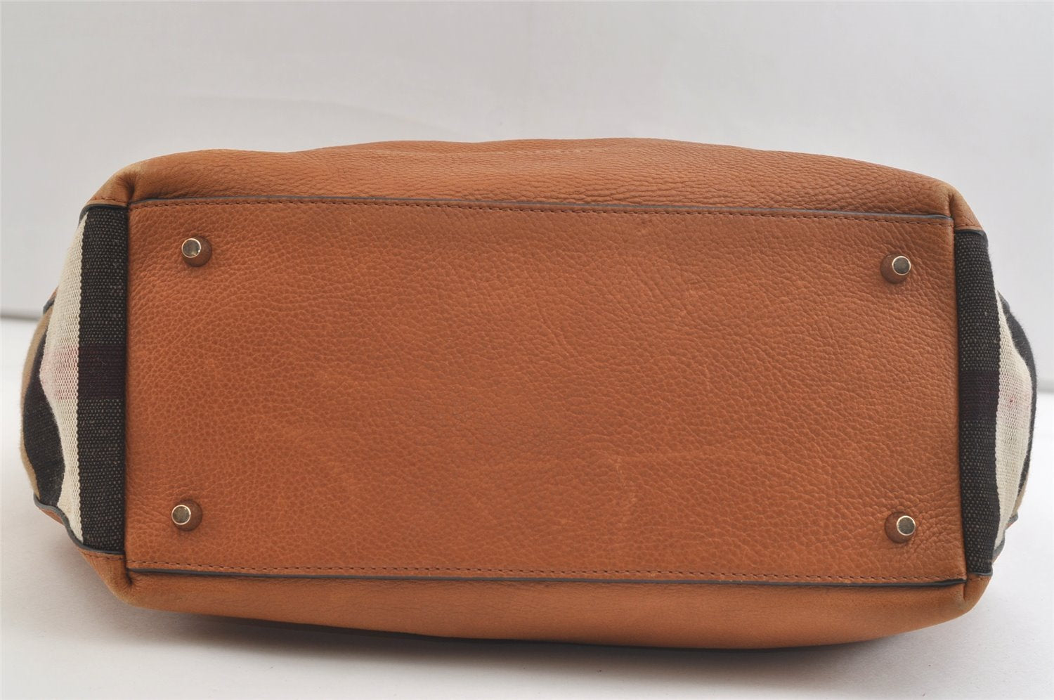 Authentic BURBERRY Vintage Leather Canvas Check Shoulder Tote Bag Brown 2628K