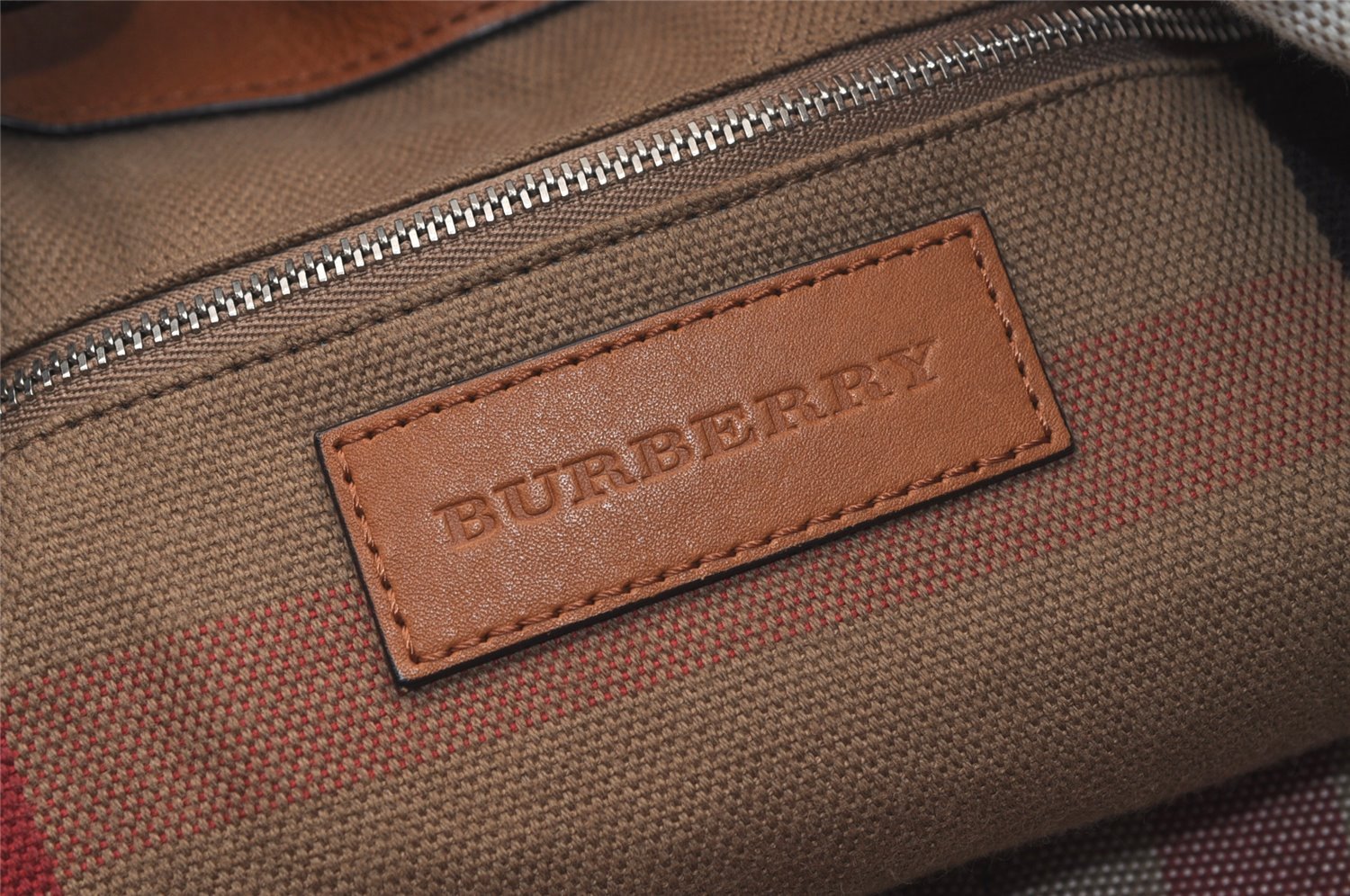 Authentic BURBERRY Vintage Leather Canvas Check Shoulder Tote Bag Brown 2628K