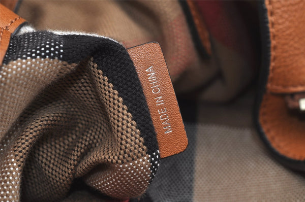Authentic BURBERRY Vintage Leather Canvas Check Shoulder Tote Bag Brown 2628K