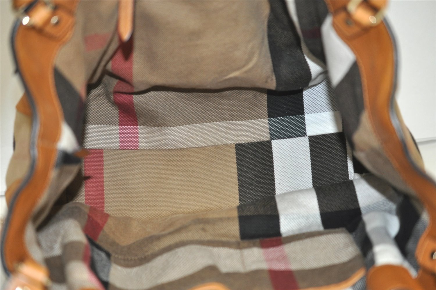 Authentic BURBERRY Vintage Leather Canvas Check Shoulder Tote Bag Brown 2628K