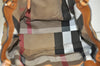 Authentic BURBERRY Vintage Leather Canvas Check Shoulder Tote Bag Brown 2628K