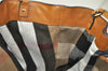 Authentic BURBERRY Vintage Leather Canvas Check Shoulder Tote Bag Brown 2628K