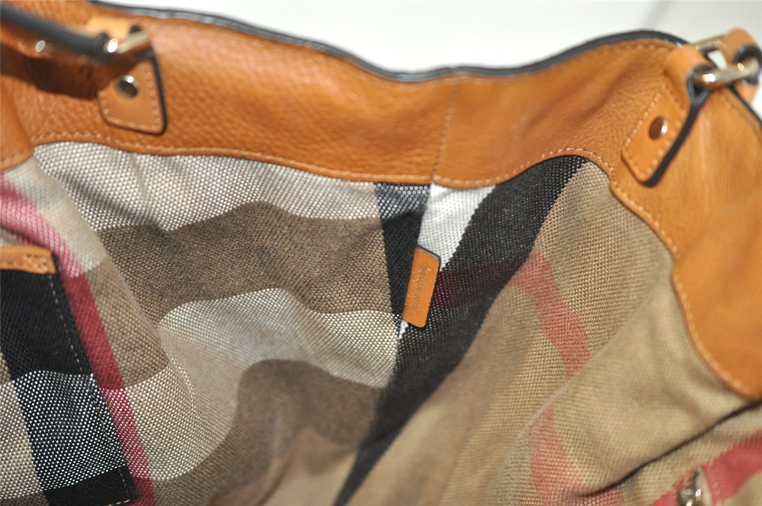 Authentic BURBERRY Vintage Leather Canvas Check Shoulder Tote Bag Brown 2628K