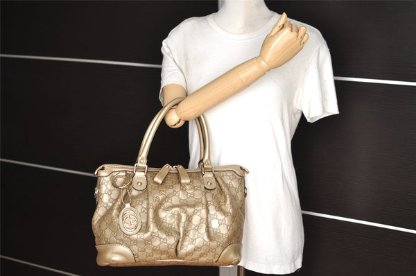 Authentic GUCCI Guccissima Sukey 2Way Tote Hand Bag GG Leather 247902 Gold 2630I