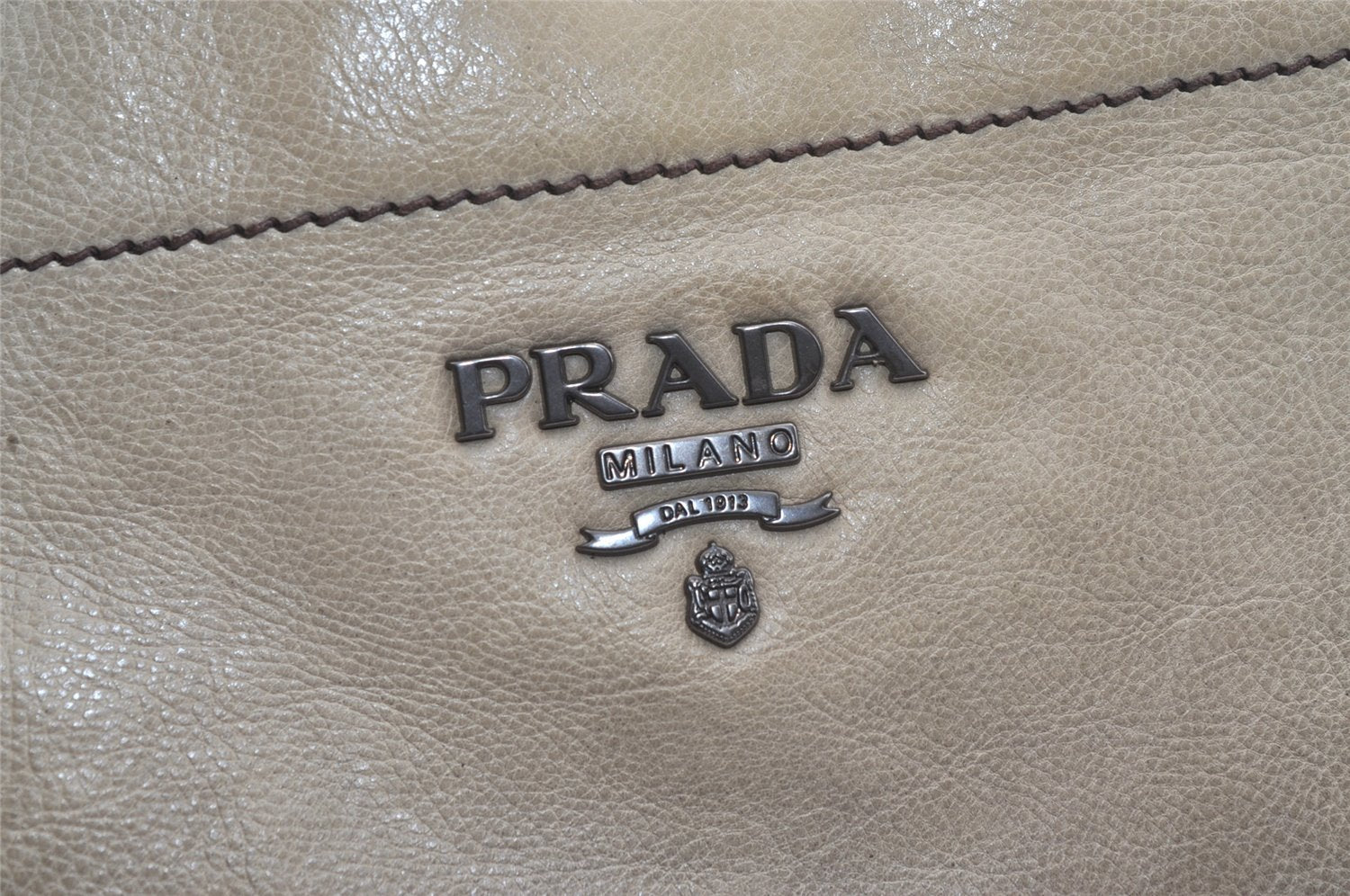 Authentic PRADA Vintage Leather Nappa 2Way Shoulder Tote Bag Beige Black 2632K