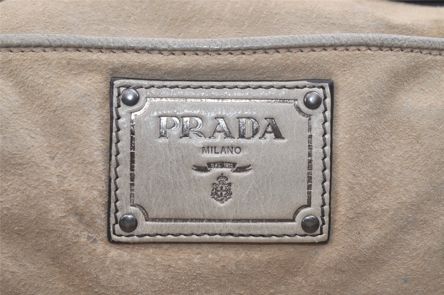 Authentic PRADA Vintage Leather Nappa 2Way Shoulder Tote Bag Beige Black 2632K