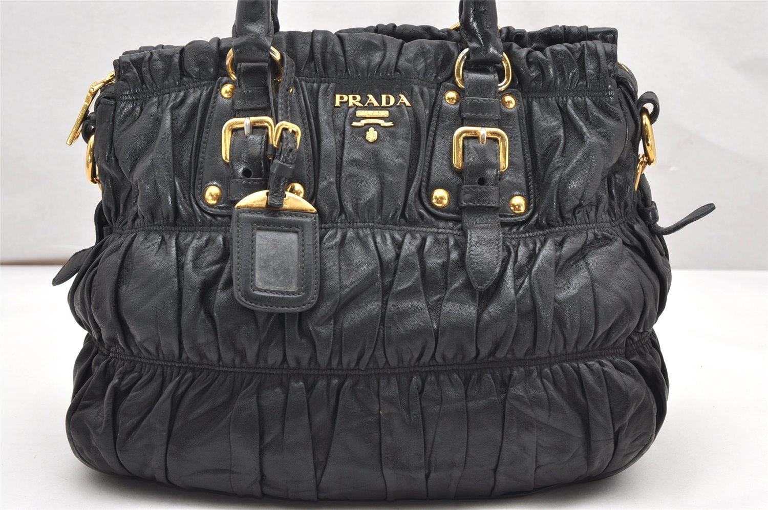 Authentic PRADA Vintage Nappa Gaufre 2Way Shoulder Hand Bag Leather Black 2633K