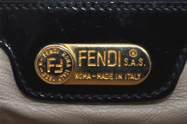 Authentic FENDI Vintage Shoulder Tote Bag Enamel Black 2640I