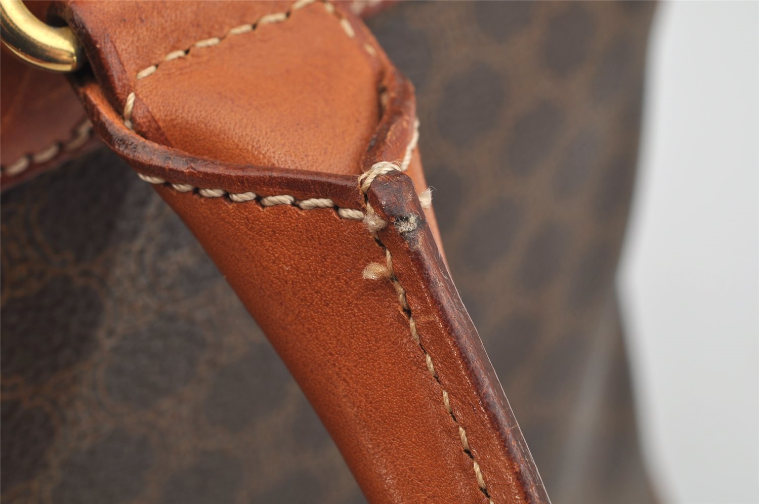 Authentic CELINE Macadam Blason Pattern Hand Boston Bag PVC Leather Brown 2641I