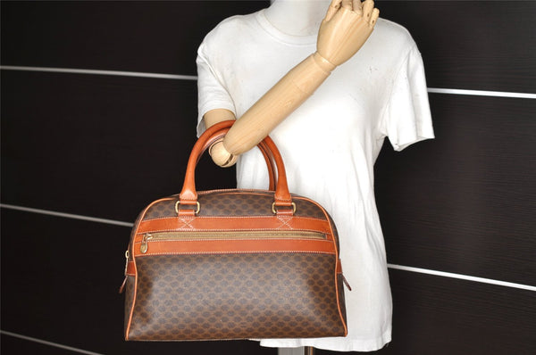 Authentic CELINE Macadam Blason Pattern Hand Boston Bag PVC Leather Brown 2641I