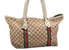 Authentic GUCCI Web Sherry Line Tote Bag GG Canvas Leather 139260 Brown 2642K