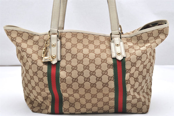 Authentic GUCCI Web Sherry Line Tote Bag GG Canvas Leather 139260 Brown 2642K