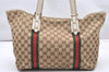 Authentic GUCCI Web Sherry Line Tote Bag GG Canvas Leather 139260 Brown 2642K