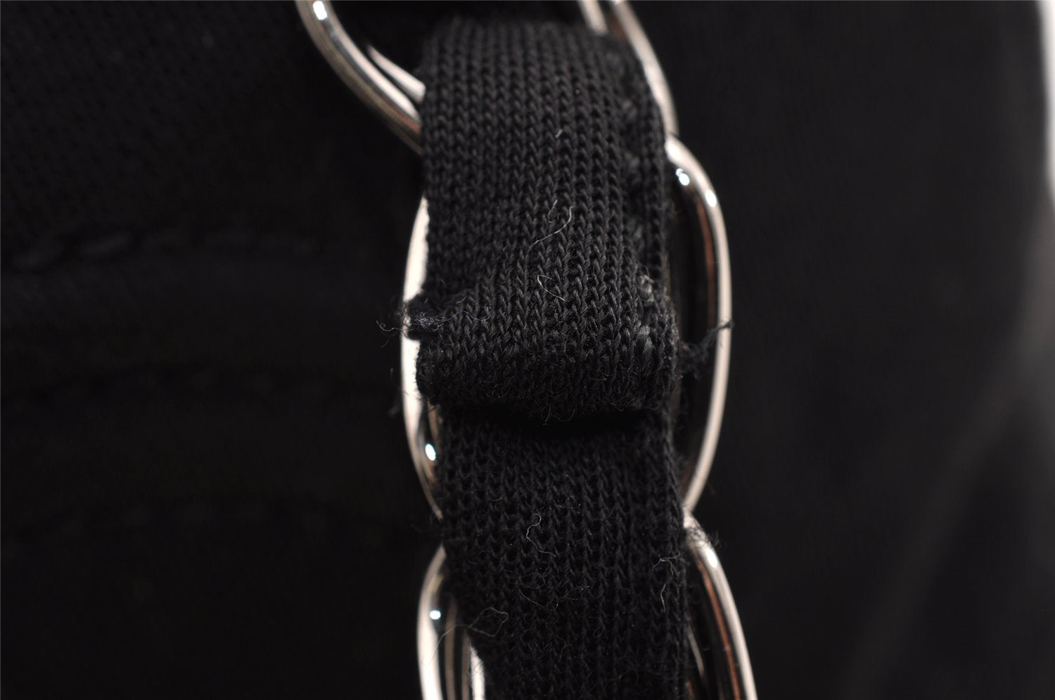 Authentic CHANEL Cotton Leather CoCo Mark Chain Hand Bag Purse Black 2644I