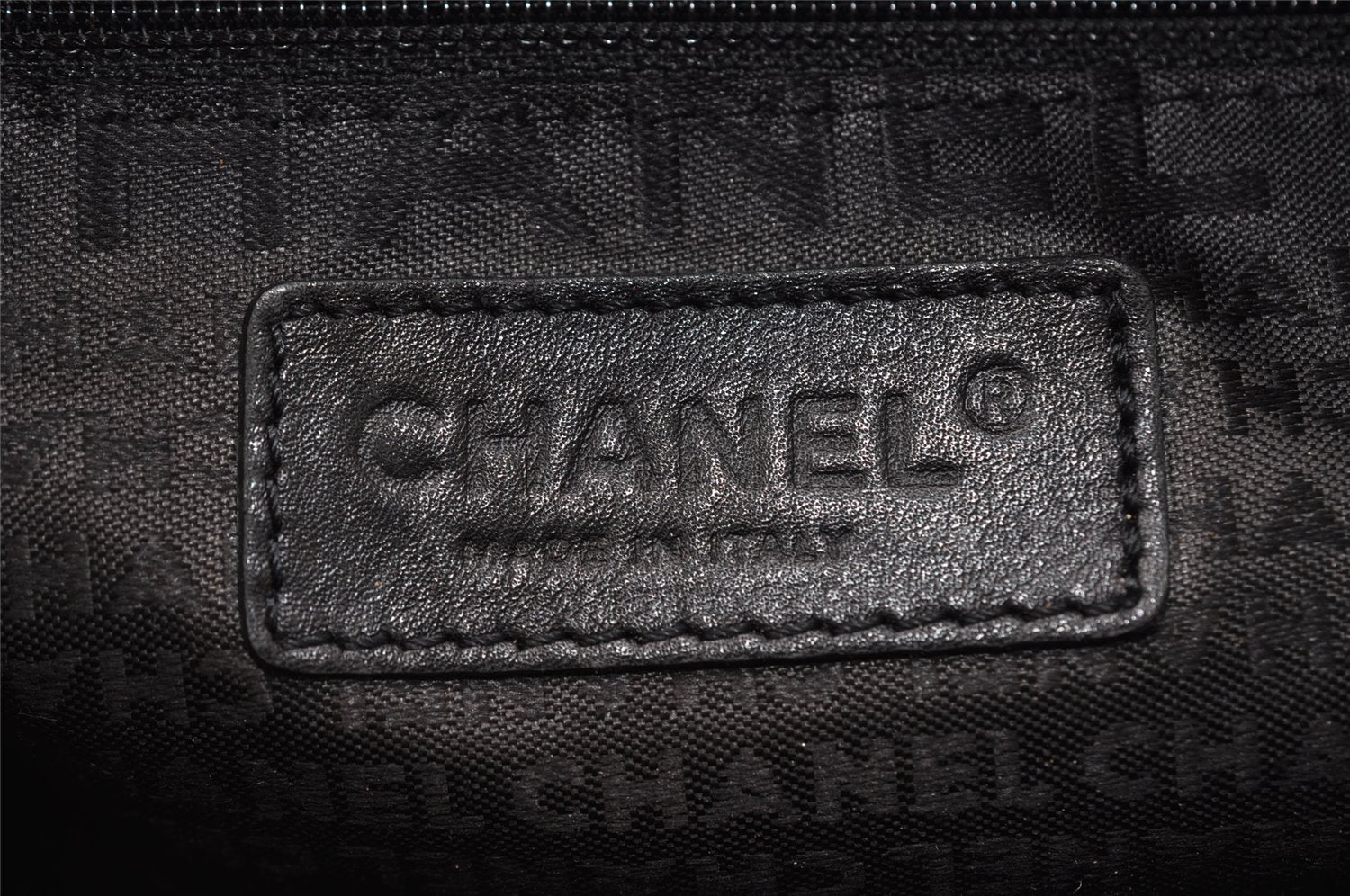 Authentic CHANEL Cotton Leather CoCo Mark Chain Hand Bag Purse Black 2644I