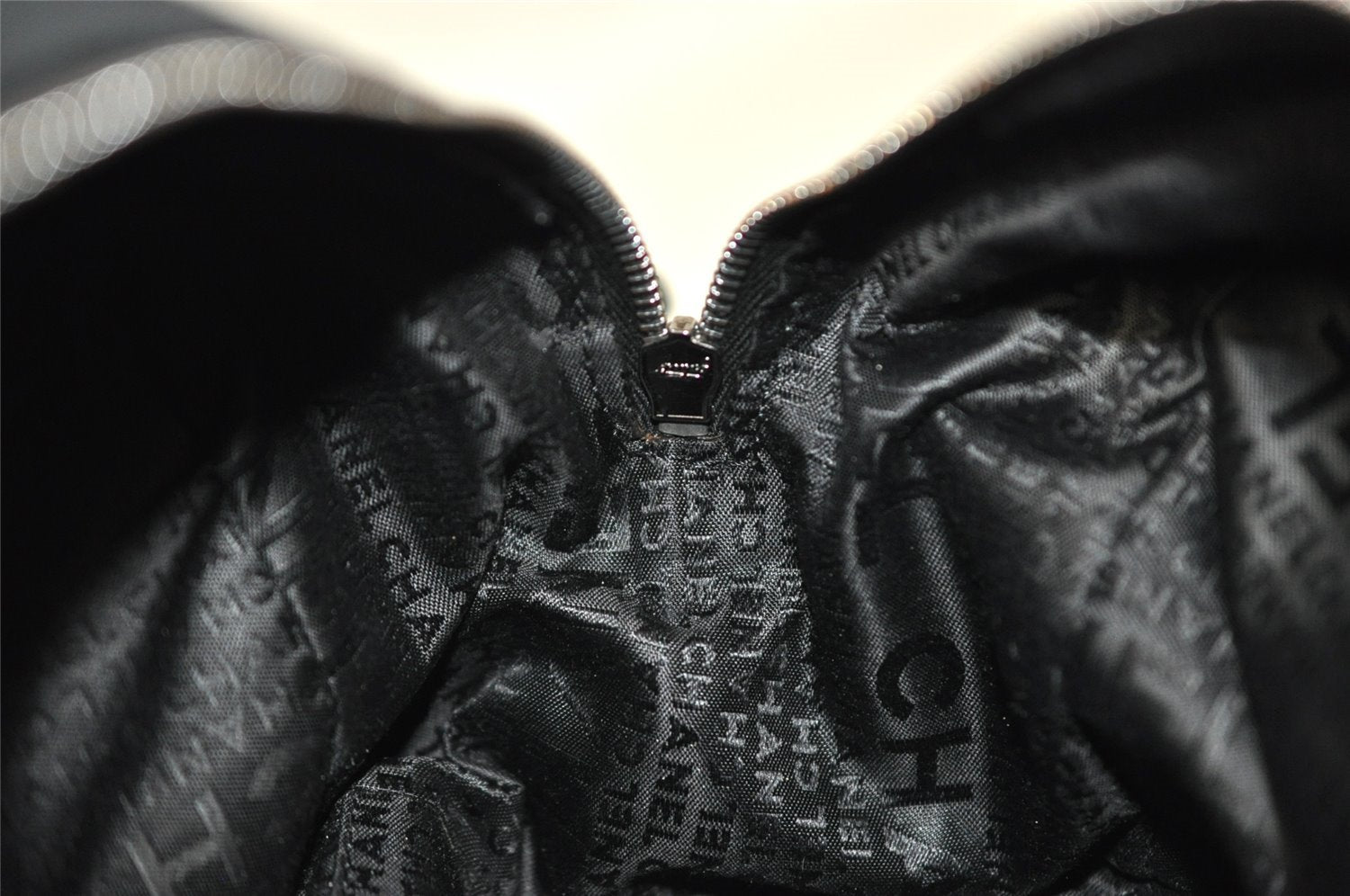 Authentic CHANEL Cotton Leather CoCo Mark Chain Hand Bag Purse Black 2644I