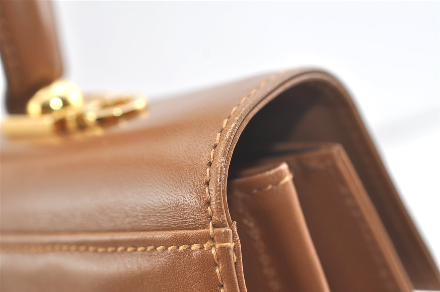 Authentic Salvatore Ferragamo Gancini Leather 2Way Shoulder Hand Bag Brown 2645K