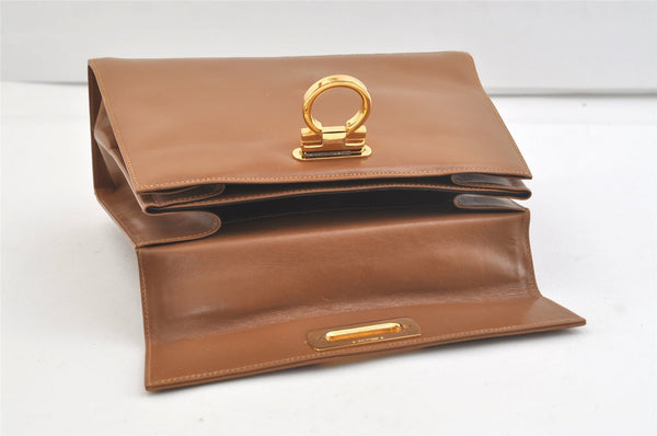 Authentic Salvatore Ferragamo Gancini Leather 2Way Shoulder Hand Bag Brown 2645K