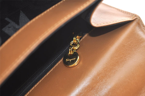Authentic Salvatore Ferragamo Gancini Leather 2Way Shoulder Hand Bag Brown 2645K