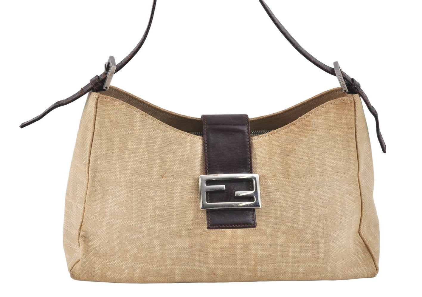 Authentic FENDI Vintage Zucca Shoulder Hand Bag Canvas Leather Beige 2646K