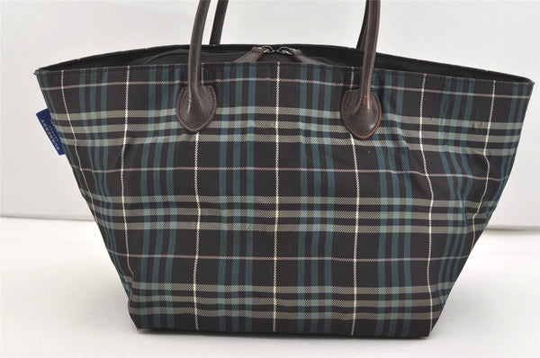 Authentic BURBERRY BLUE LABEL Check Shoulder Tote Bag Nylon Leather Brown 2647J