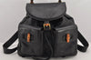 Authentic GUCCI Vintage Bamboo Drawstring Backpack Leather Black 2647K