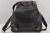Authentic GUCCI Vintage Bamboo Drawstring Backpack Leather Black 2647K