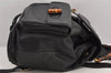 Authentic GUCCI Vintage Bamboo Drawstring Backpack Leather Black 2647K