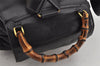 Authentic GUCCI Vintage Bamboo Drawstring Backpack Leather Black 2647K