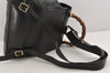 Authentic GUCCI Vintage Bamboo Drawstring Backpack Leather Black 2647K