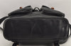 Authentic GUCCI Vintage Bamboo Drawstring Backpack Leather Black 2647K