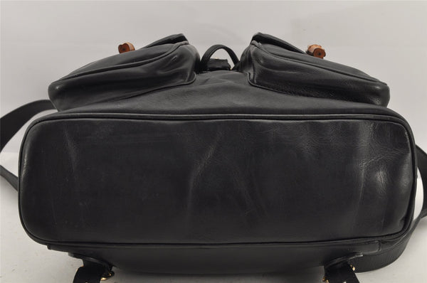 Authentic GUCCI Vintage Bamboo Drawstring Backpack Leather Black 2647K