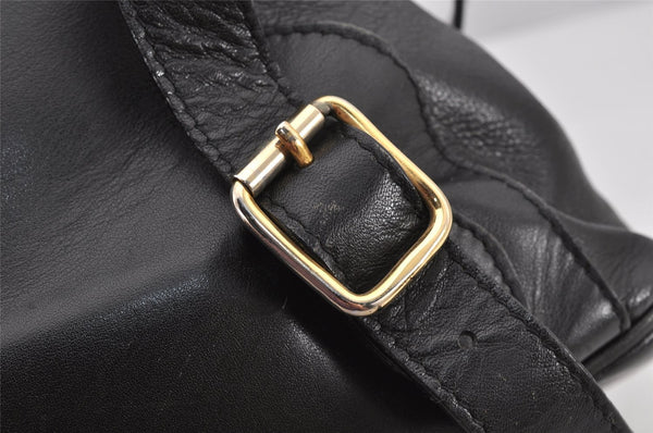 Authentic GUCCI Vintage Bamboo Drawstring Backpack Leather Black 2647K