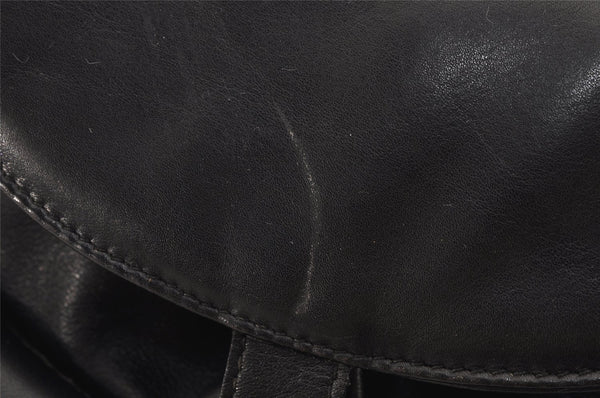 Authentic GUCCI Vintage Bamboo Drawstring Backpack Leather Black 2647K