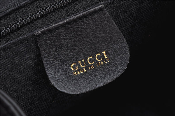 Authentic GUCCI Vintage Bamboo Drawstring Backpack Leather Black 2647K