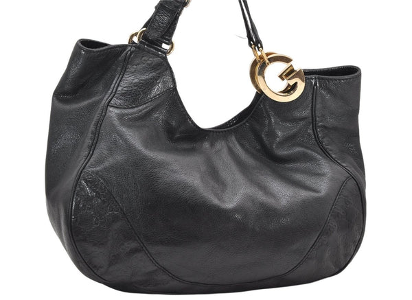 Authentic GUCCI Guccissima Charlotte Shoulder Bag GG Leather 203504 Black 2648K