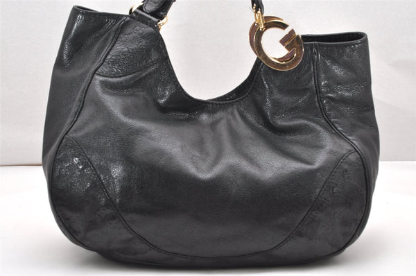 Authentic GUCCI Guccissima Charlotte Shoulder Bag GG Leather 203504 Black 2648K