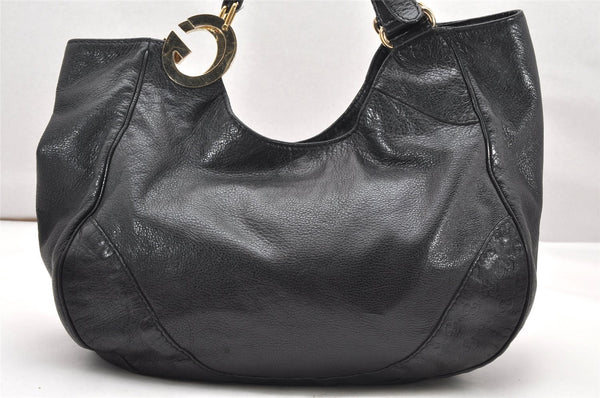 Authentic GUCCI Guccissima Charlotte Shoulder Bag GG Leather 203504 Black 2648K