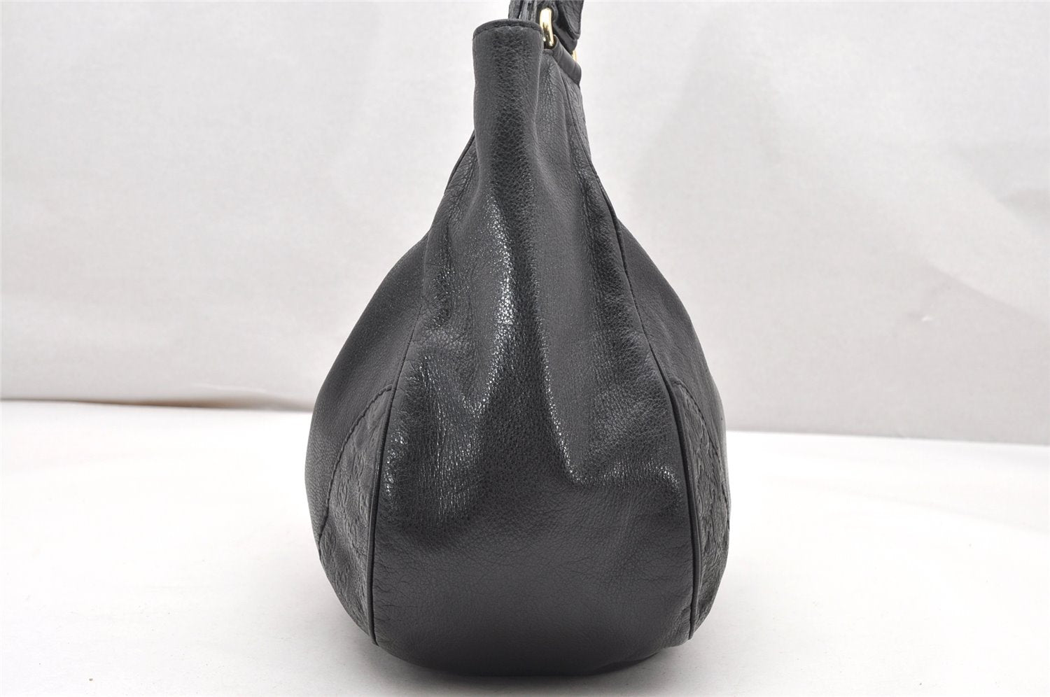 Authentic GUCCI Guccissima Charlotte Shoulder Bag GG Leather 203504 Black 2648K