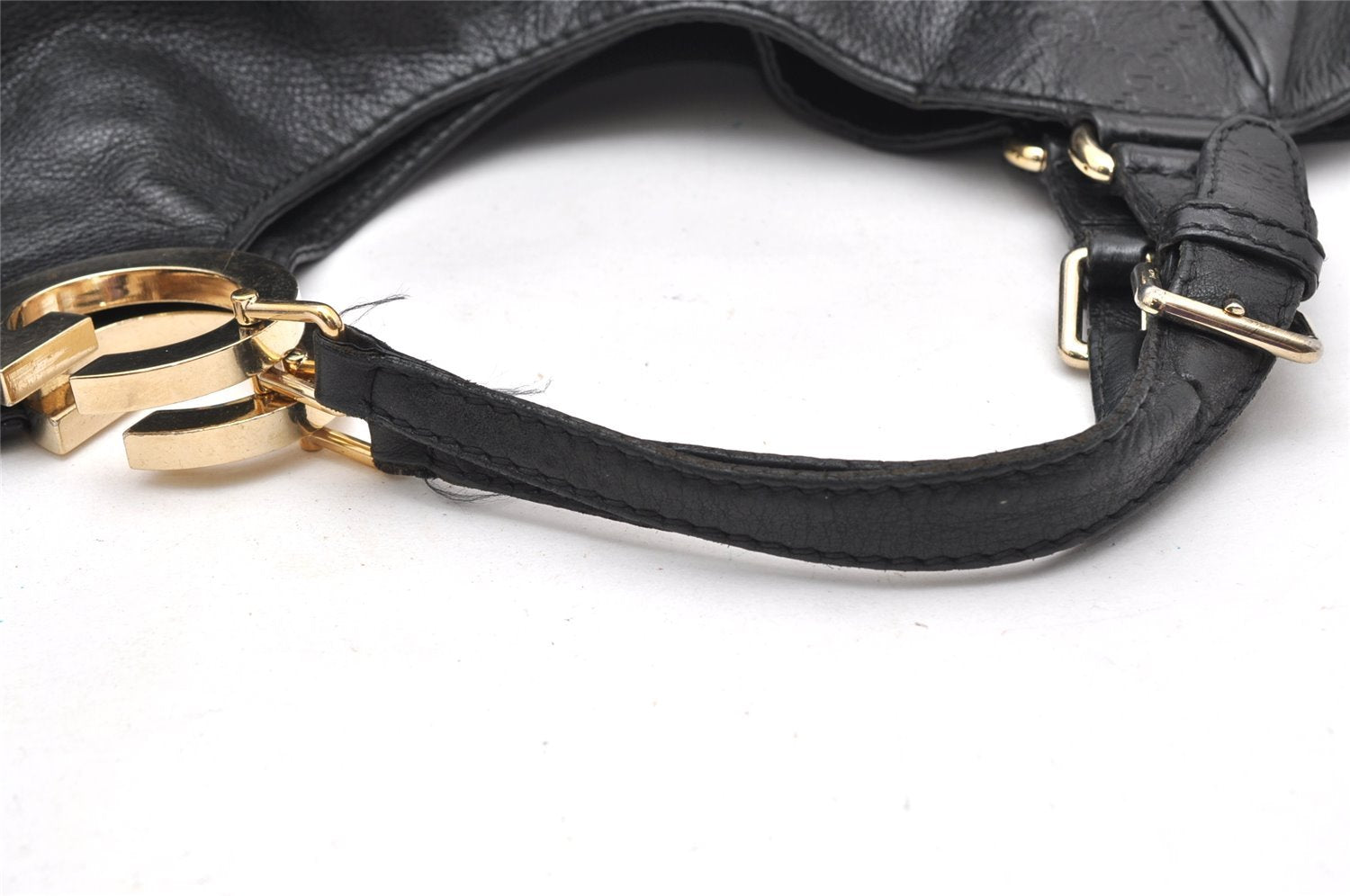 Authentic GUCCI Guccissima Charlotte Shoulder Bag GG Leather 203504 Black 2648K