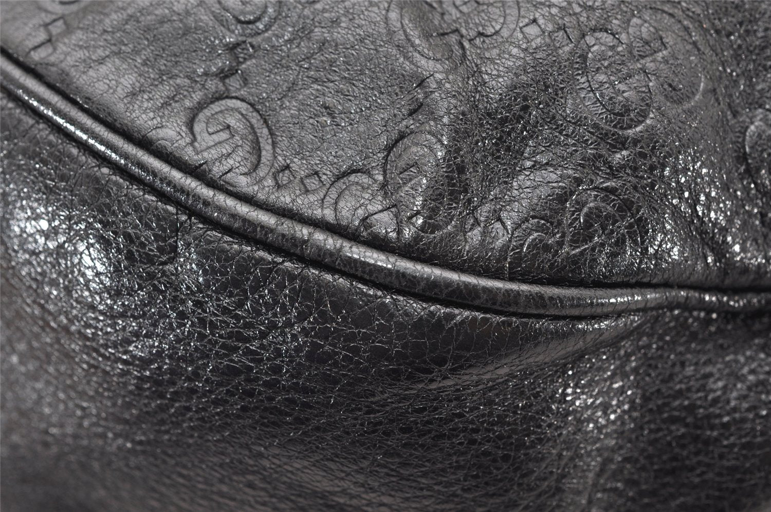 Authentic GUCCI Guccissima Charlotte Shoulder Bag GG Leather 203504 Black 2648K