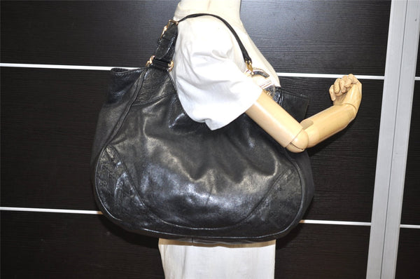 Authentic GUCCI Guccissima Charlotte Shoulder Bag GG Leather 203504 Black 2648K