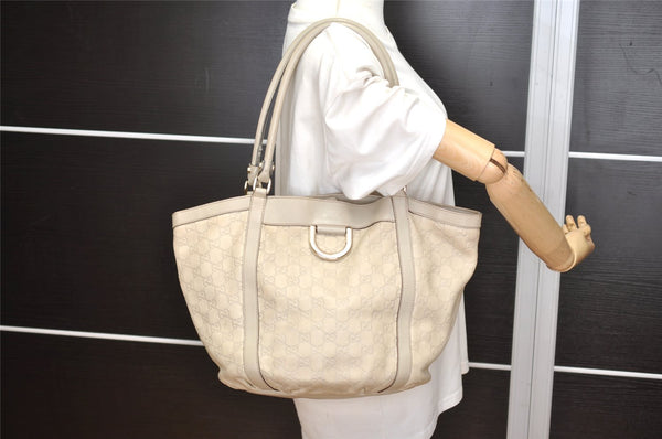 Authentic GUCCI Guccissima Abbey Shoulder Tote Bag GG Leather 211982 White 2649I