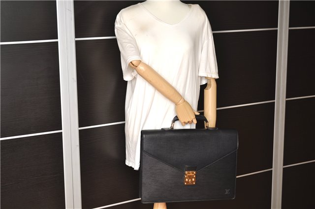 Auth Louis Vuitton Epi Serviette Ambassadeur Black Briefcase M54412 LV 2651G