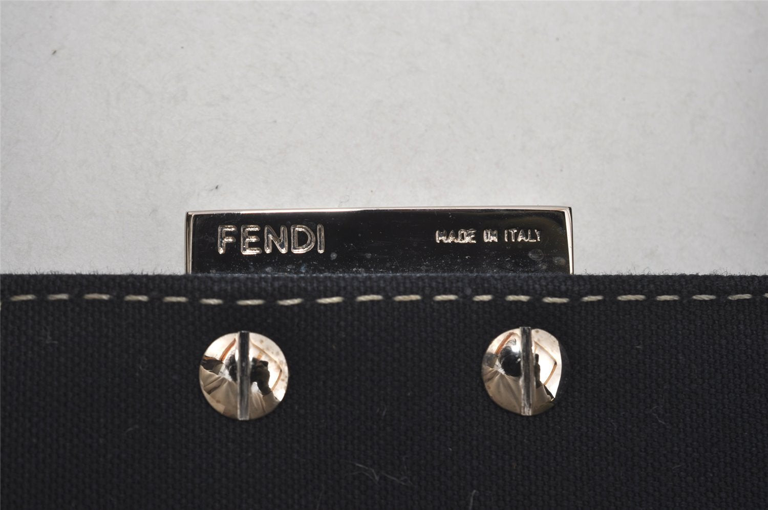 Authentic FENDI Mamma Baguette Shoulder Hand Bag Canvas Leather Navy Blue 2652I