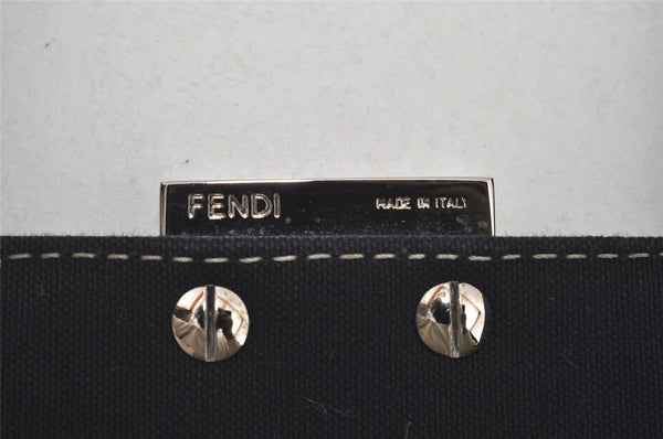 Authentic FENDI Mamma Baguette Shoulder Hand Bag Canvas Leather Navy Blue 2652I