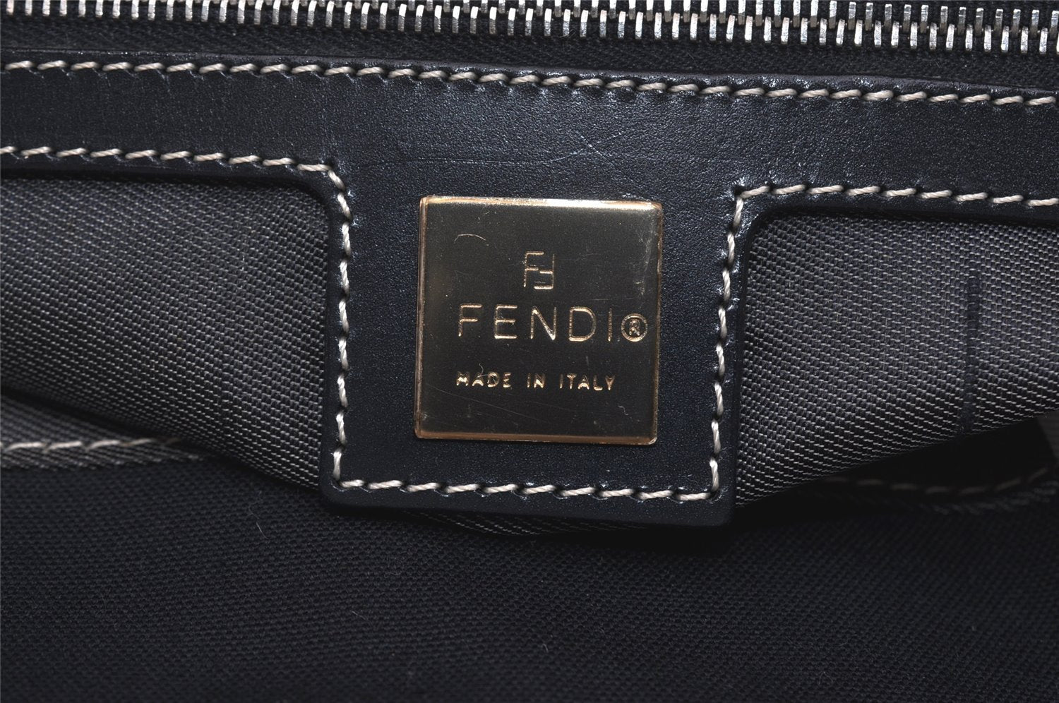 Authentic FENDI Mamma Baguette Shoulder Hand Bag Canvas Leather Navy Blue 2652I